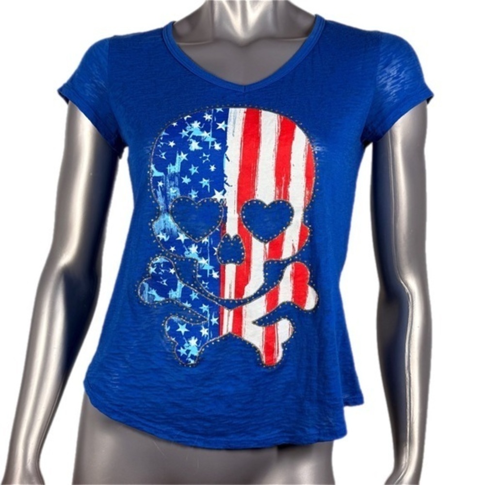 American Skull & Bones Patriotic Burnout Short Sleeve T Royal Blue